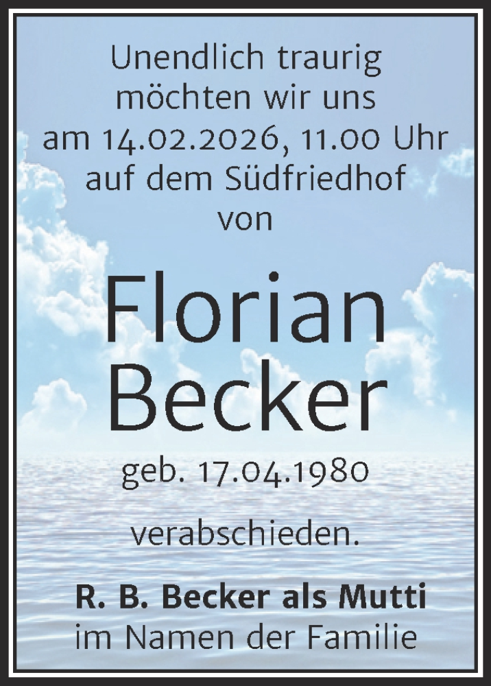  Traueranzeige für Florian Becker vom 31.01.2026 aus Mitteldeutsche Zeitung Halle/Saalkreis