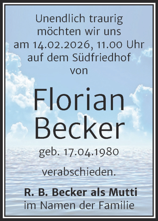 Traueranzeige von Florian Becker von Mitteldeutsche Zeitung Halle/Saalkreis