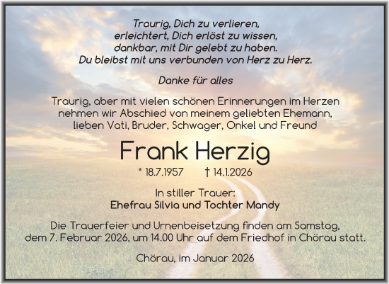 Traueranzeige von Frank Herzig von Trauerkombi Dessau