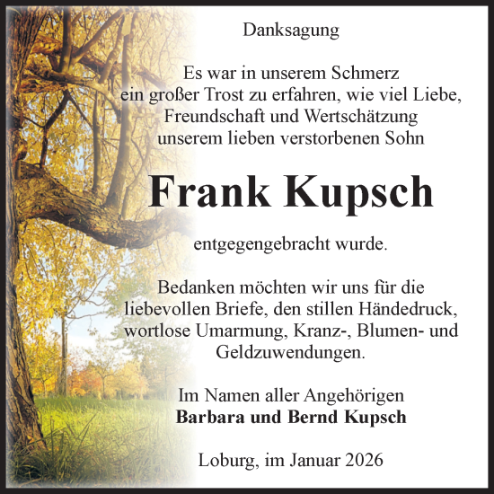 Traueranzeige von Frank Kupsch von Volksstimme Zerbst