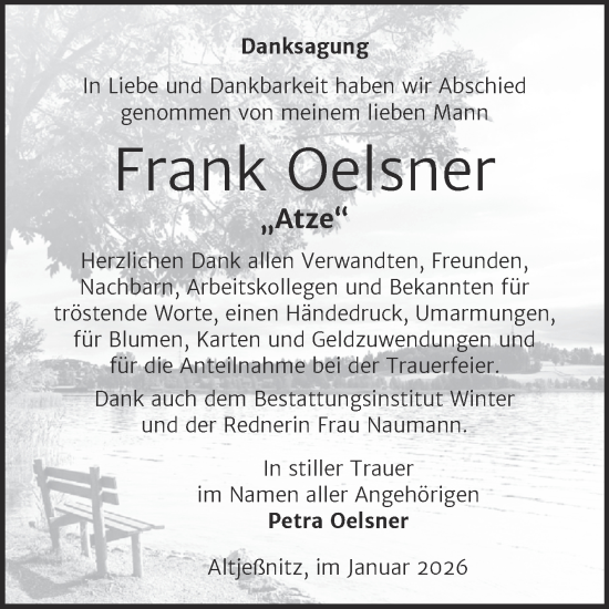 Traueranzeige von Frank Oelsner von Trauerkombi Bitterfeld