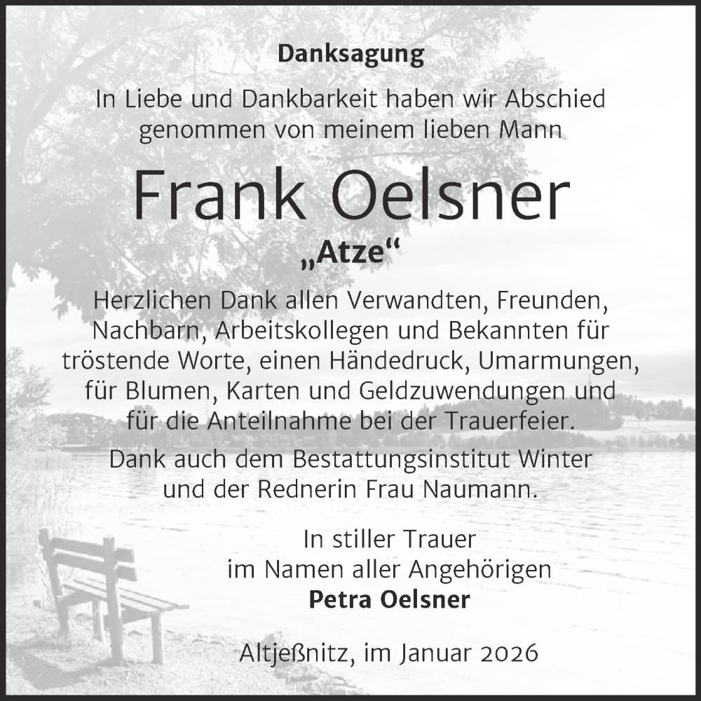  Traueranzeige für Frank Oelsner vom 24.01.2026 aus Trauerkombi Bitterfeld
