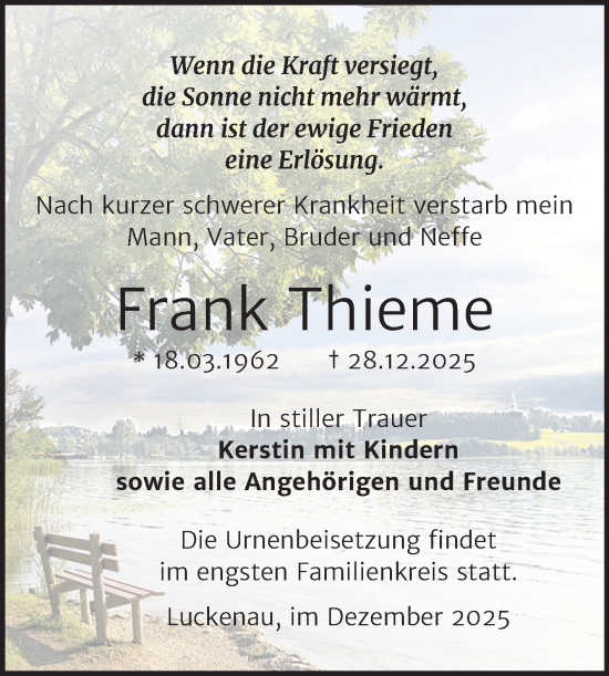 Traueranzeige von Frank Thieme von Trauerkombi Zeitz
