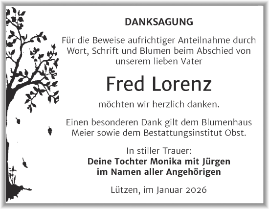 Traueranzeige von Fred Lorenz von Trauerkombi Weißenfels