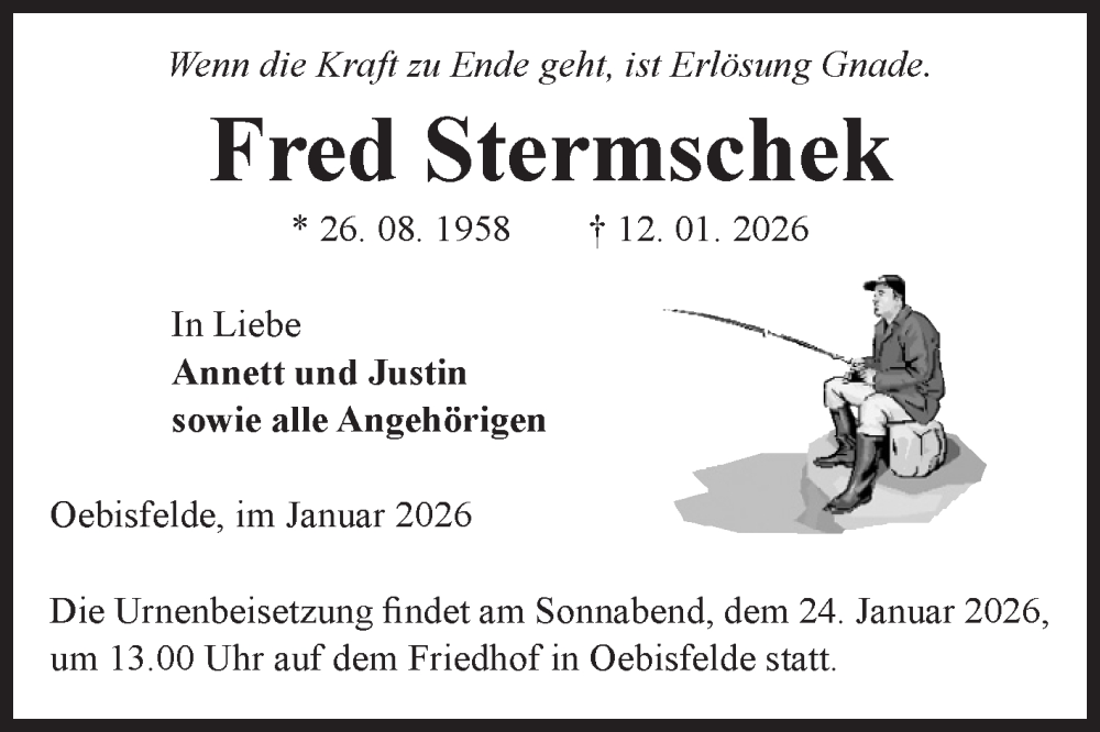  Traueranzeige für Fred Stermschek vom 21.01.2026 aus Volksstimme Altmark West