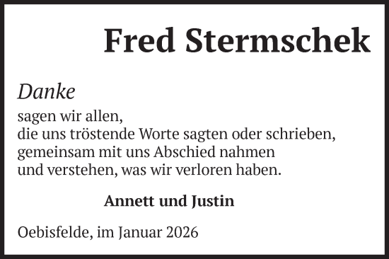 Traueranzeige von Fred Stermschek von Volksstimme Altmark West