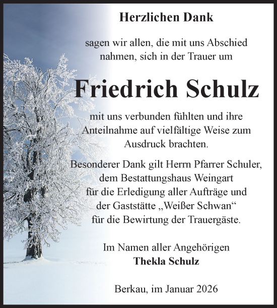 Traueranzeige von Friedrich Schulz von Volksstimme Altmark Ost