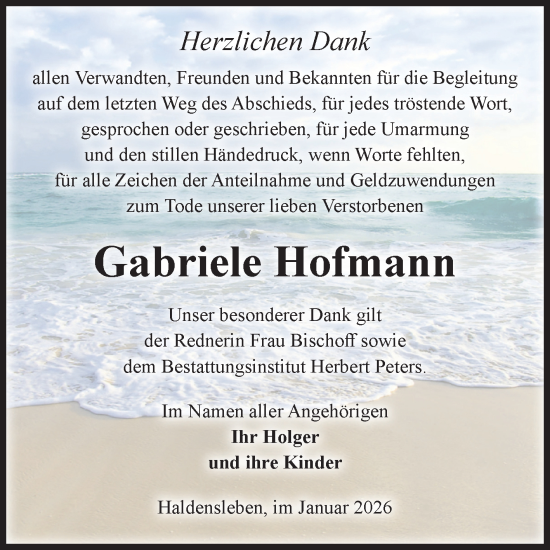 Traueranzeige von Gabriele Hofmann von Volksstimme Haldensleben/Wolmirstedt