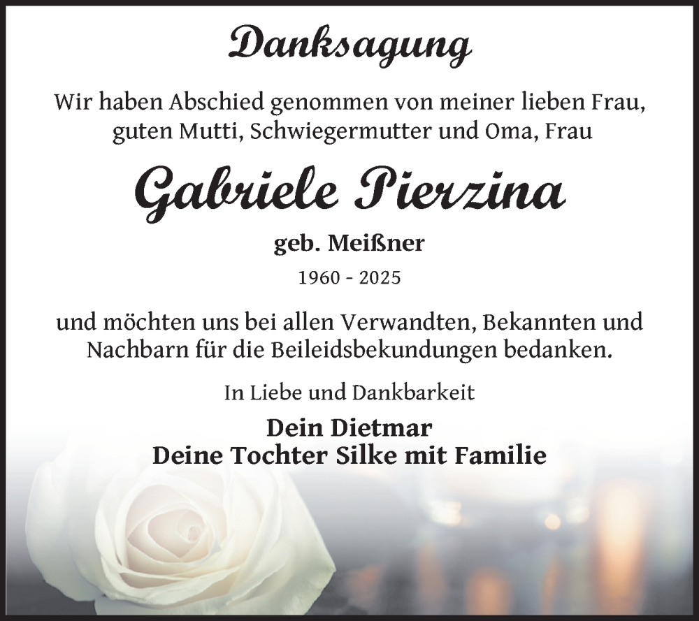  Traueranzeige für Gabriele Pierzina vom 24.01.2026 aus Trauerkombi Zeitz