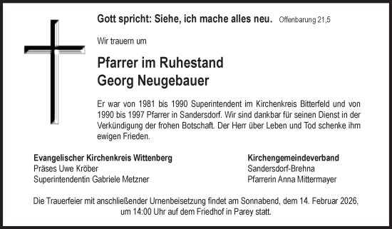 Traueranzeige von Georg Neugebauer von Mitteldeutsche Zeitung Bitterfeld