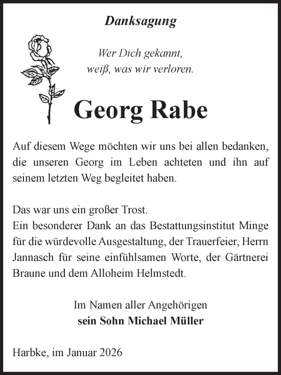 Traueranzeige von Georg Rabe von Volksstimme Oschersleben/Wanzleben