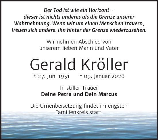 Traueranzeige von Gerald Kröller von Trauerkombi Zeitz