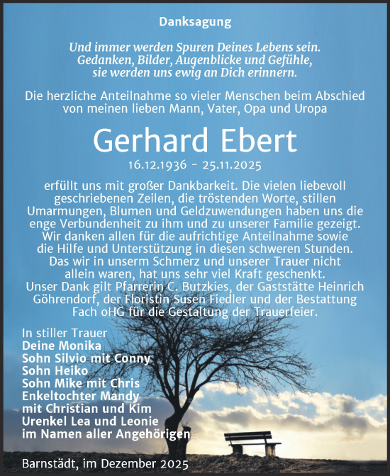 Traueranzeige von Gerhard Ebert von Trauerkombi Merseburg