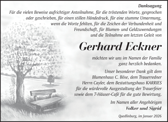 Traueranzeige von Gerhard Eckner von Trauerkombi Quedlinburg