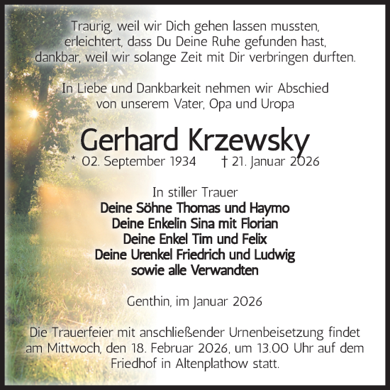 Traueranzeige von Gerhard Krzewsky 