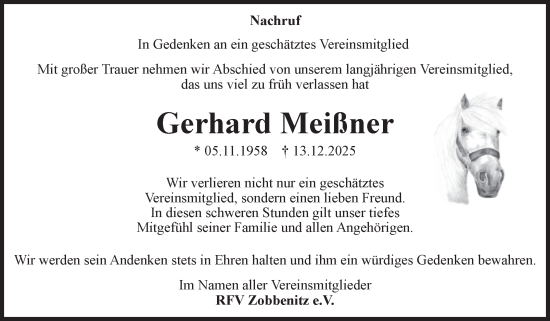 Traueranzeige von Gerhard Meißner von Volksstimme Altmark West
