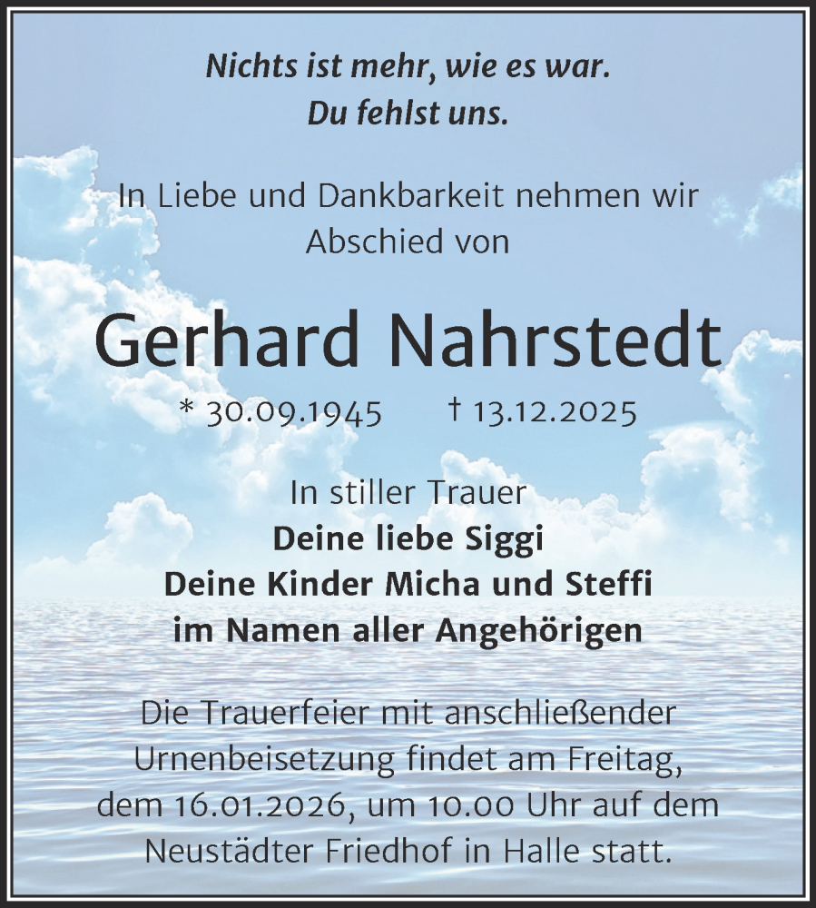  Traueranzeige für Gerhard Nahrstedt vom 03.01.2026 aus Mitteldeutsche Zeitung Halle/Saalkreis