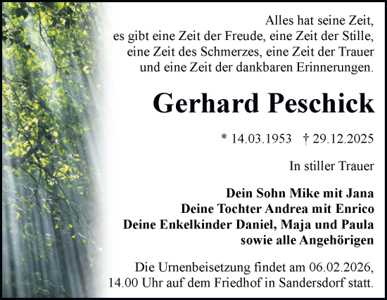 Traueranzeige von Gerhard Peschick von Trauerkombi Bitterfeld