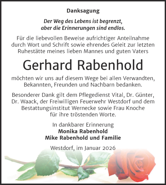 Traueranzeige von Gerhard Rabenhold von Trauerkombi Aschersleben