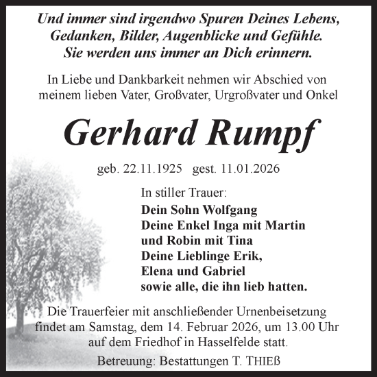 Traueranzeige von Gerhard Rumpf von Volksstimme Wernigerode