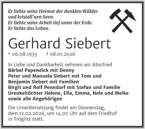 Traueranzeige von Gerhard Siebert von Trauerkombi Zeitz