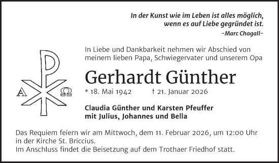 Traueranzeige von Gerhardt Günther von Mitteldeutsche Zeitung Halle/Saalkreis