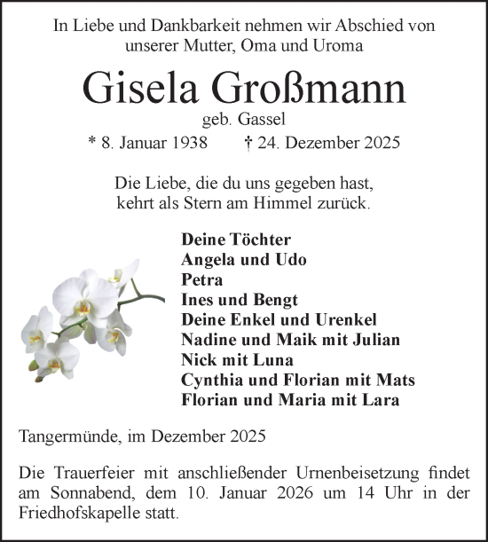 Traueranzeige von Gisela Großmann von Volksstimme Altmark Ost