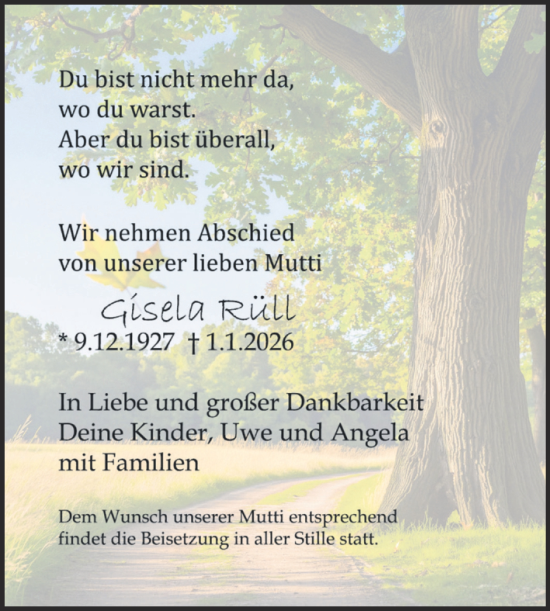 Traueranzeige von Gisela Müll von Trauerkombi Zeitz
