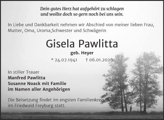 Traueranzeige von Gisela Pawlitta 