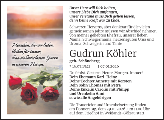 Traueranzeige von Gudrun Köhler von Trauerkombi Köthen