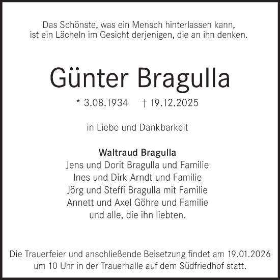 Traueranzeige von Günter Bragulla von Mitteldeutsche Zeitung Halle/Saalkreis