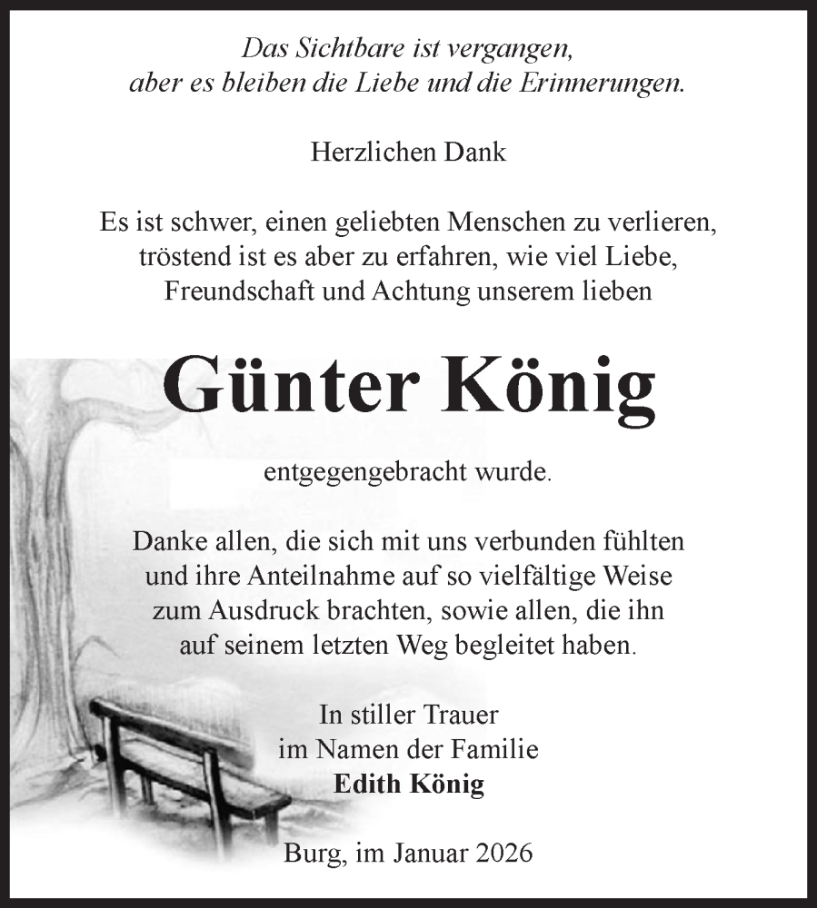  Traueranzeige für Günter König vom 31.01.2026 aus Volksstimme Burg/Genthin