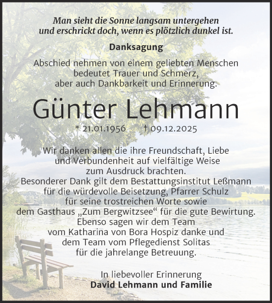 Traueranzeige von Günter Lehmann von Trauerkombi Wittenberg