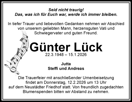 Traueranzeige von Günter Lück von Volksstimme Magdeburg