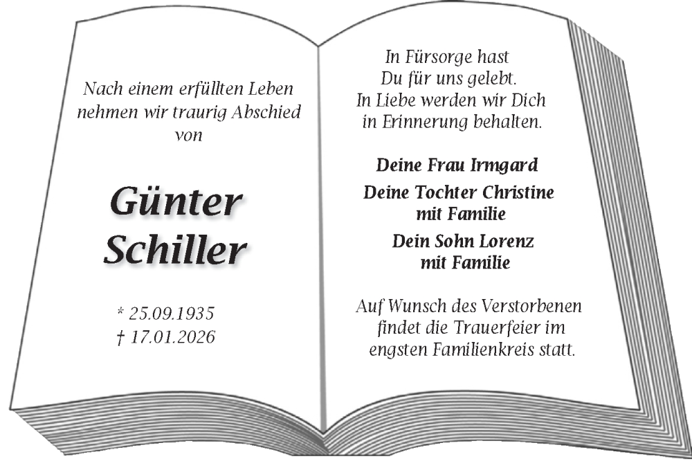  Traueranzeige für Günter Schiller vom 24.01.2026 aus Volksstimme Haldensleben/Wolmirstedt