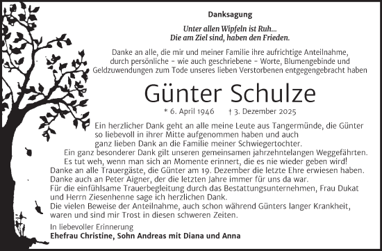 Traueranzeige von Günter Schulze von Trauerkombi Aschersleben