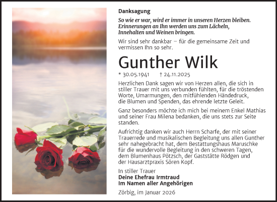 Traueranzeige von Gunther Wilk von Trauerkombi Bitterfeld