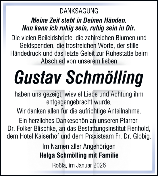 Traueranzeige von Gustav Schmölling von Trauerkombi Sangerhausen