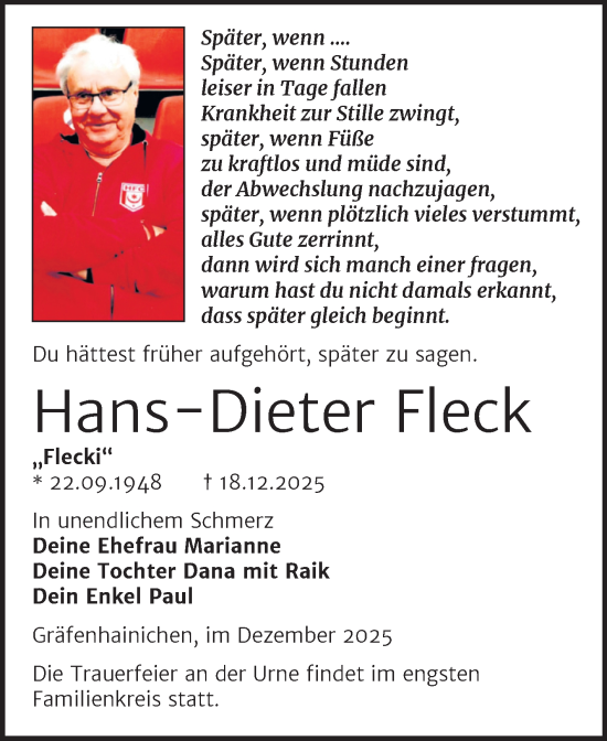 Traueranzeige von Hans-Dieter Fleck von Trauerkombi Wittenberg