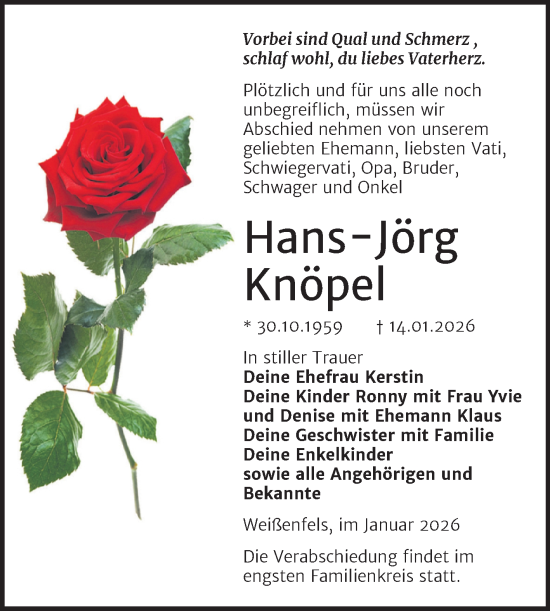 Traueranzeige von Hans-Jörg Knöpel von Trauerkombi Weißenfels