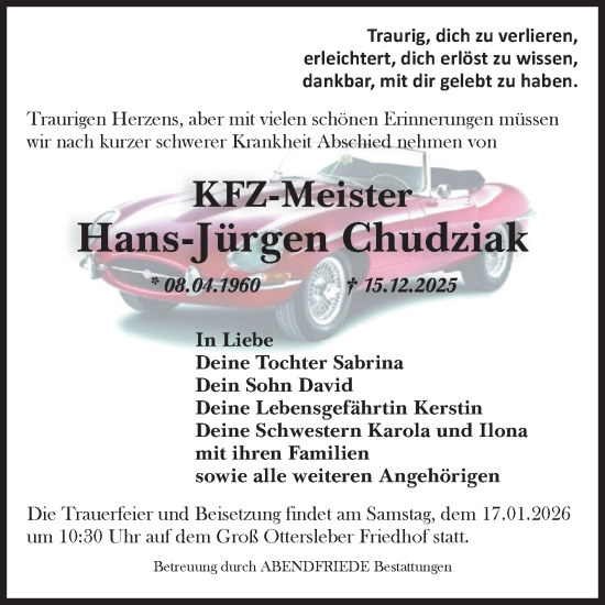 Traueranzeige von Hans-Jürgen Chudziak von Volksstimme Magdeburg