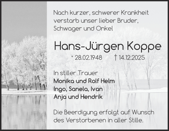 Traueranzeige von Hans-Jürgen Koppe von Trauerkombi Wittenberg