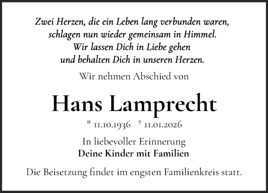 Traueranzeige von Hans Lamprecht von Mitteldeutsche Zeitung Halle/Saalkreis
