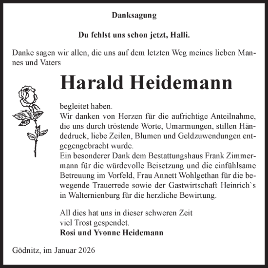 Traueranzeige von Harald Heidemann von Volksstimme Zerbst