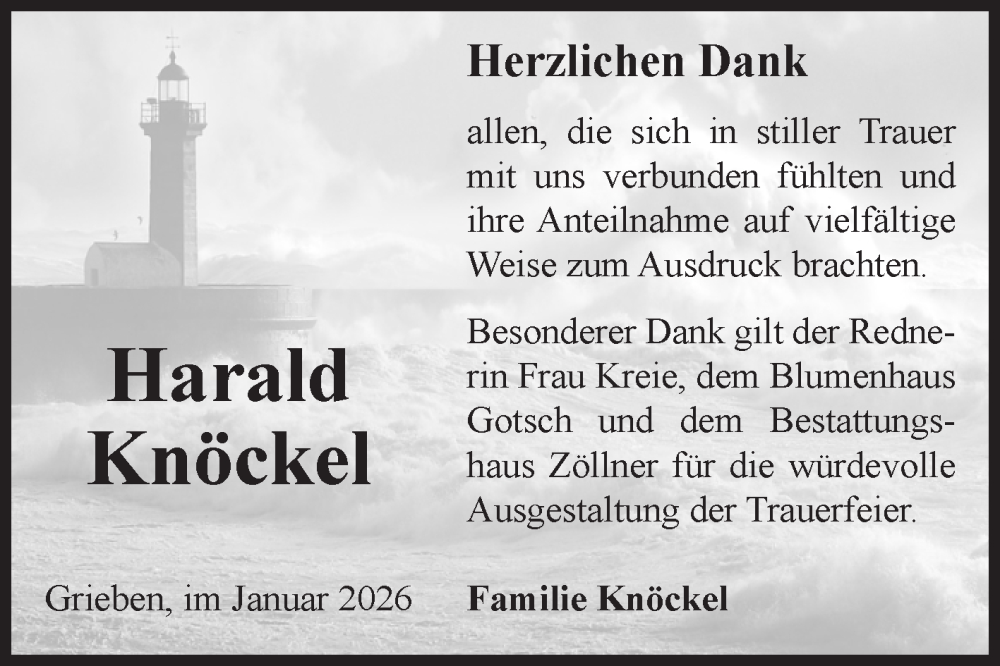  Traueranzeige für Harald Knöckel vom 10.01.2026 aus Volksstimme Altmark Ost