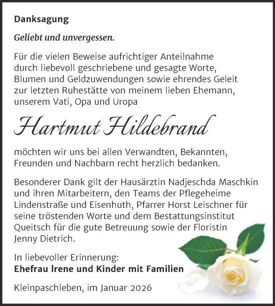 Traueranzeige von Hartmut Hildebrand von Trauerkombi Köthen