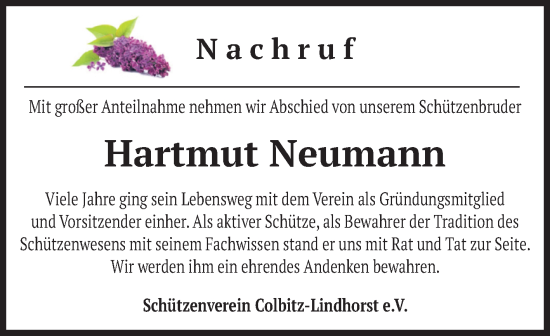 Traueranzeige von Hartmut Neumann von Volksstimme Haldensleben/Wolmirstedt
