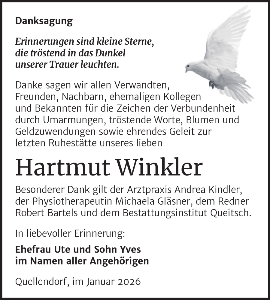  Traueranzeige für Hartmut Winkler vom 29.01.2026 aus Trauerkombi Köthen