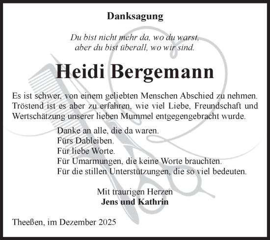 Traueranzeige von Heidi Bergemann von Volksstimme Burg/Genthin