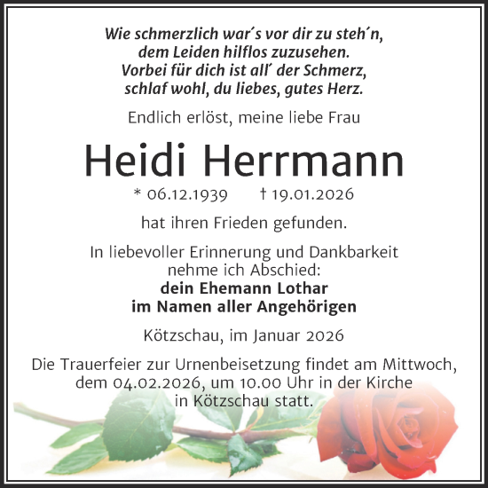 Traueranzeige von Heidi Herrmann von Trauerkombi Merseburg
